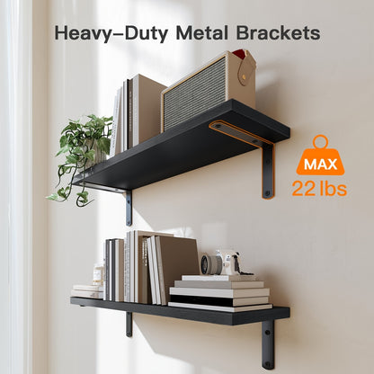 Floating Shelves Over Toilet 3 Piece Set | Wall Mounted Bathroom Storage Shelf with Toilet Paper Holder, Farmhouse Wood & Metal Organizer, Black & Brown