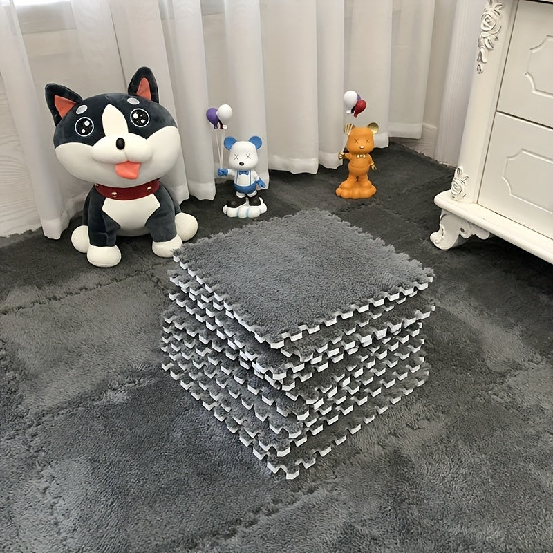 Interlocking Foam Floor Tiles 12pcs EVA Non-Slip Washable – Soft Solid Color Puzzle Mat for Bedroom Living Room Kids Play Area Pet Space, Grey Pink Apricot Purple