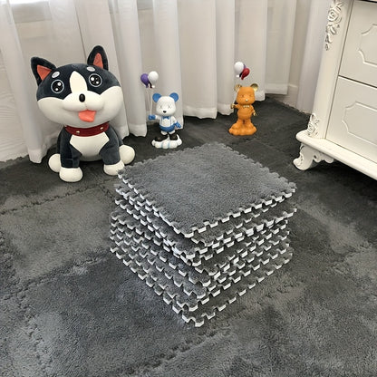 Interlocking Foam Floor Tiles 12pcs EVA Non-Slip Washable – Soft Solid Color Puzzle Mat for Bedroom Living Room Kids Play Area Pet Space, Grey Pink Apricot Purple