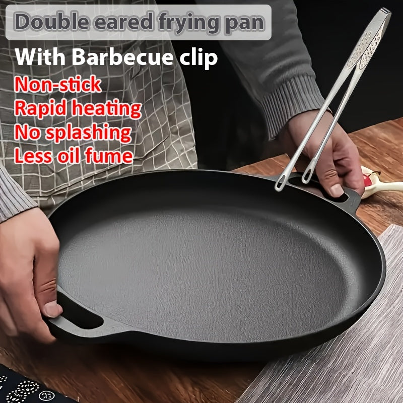 Cast Iron Skillet 11 Inch Pre-Seasoned Round Grill Pan with Dual Loop Handles, Even Heating for Oven Stovetop Grill Campfire, Pizza Pan Cast Iron Cookware for Indoor Outdoor Cooking