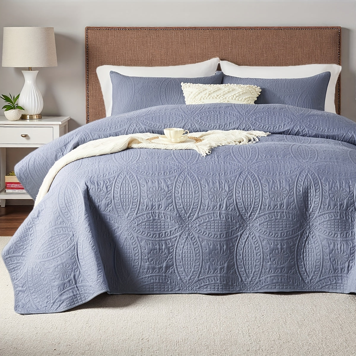 Coin Pattern Quilt Set 2/3 Piece – Lightweight Microfiber Bedspread Soft All-Season Coverlet with Pillow Cases, Twin Full Queen King, Modern Style Bedroom Comforter Set Multiple Colors & Random Color