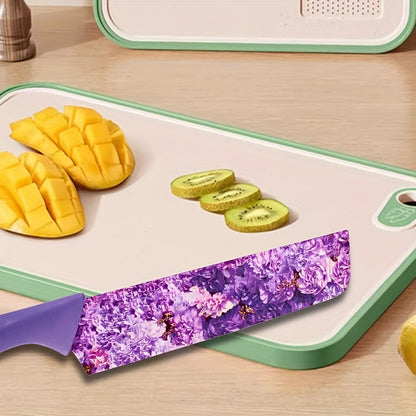 Floral Kitchen Knife Set 6 Piece Jasmine Pattern – High Carbon Stainless Steel Sharp Chef Knife, Meat Cleaver, Bread Knife, Scissors & Peeler, Ergonomic Handle, Cooking Gift for Women & Men