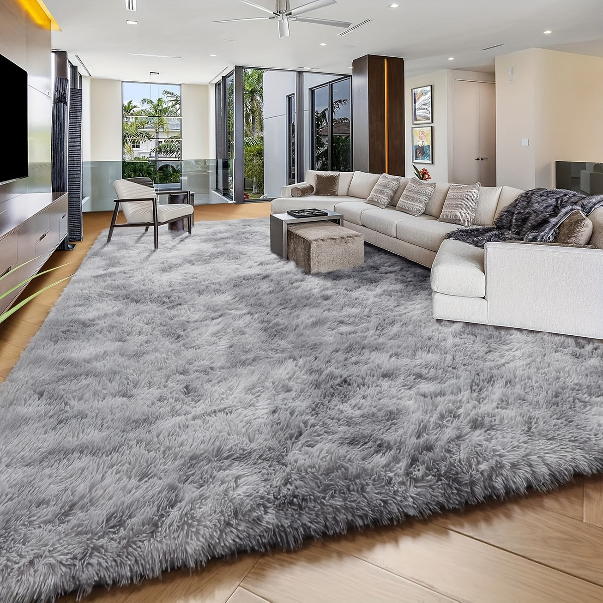 Luxury Plush Area Rug 8x10 Feet Ultra-Soft 1.7 Inch High Pile Fluffy Carpet Non-Slip for Living Room, Bedroom, Study Room & Dorm – Fuzzy Furry Modern Shag Rug for Home Decor