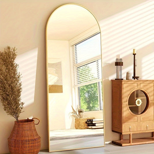 Full Length Mirror Floor Standing – Arched, Angle & Rectangle Full Body Mirror with Thin Steel Frame, Freestanding Leaning or Wall Hanging for Bedroom Bathroom Hotel, Black or Gold