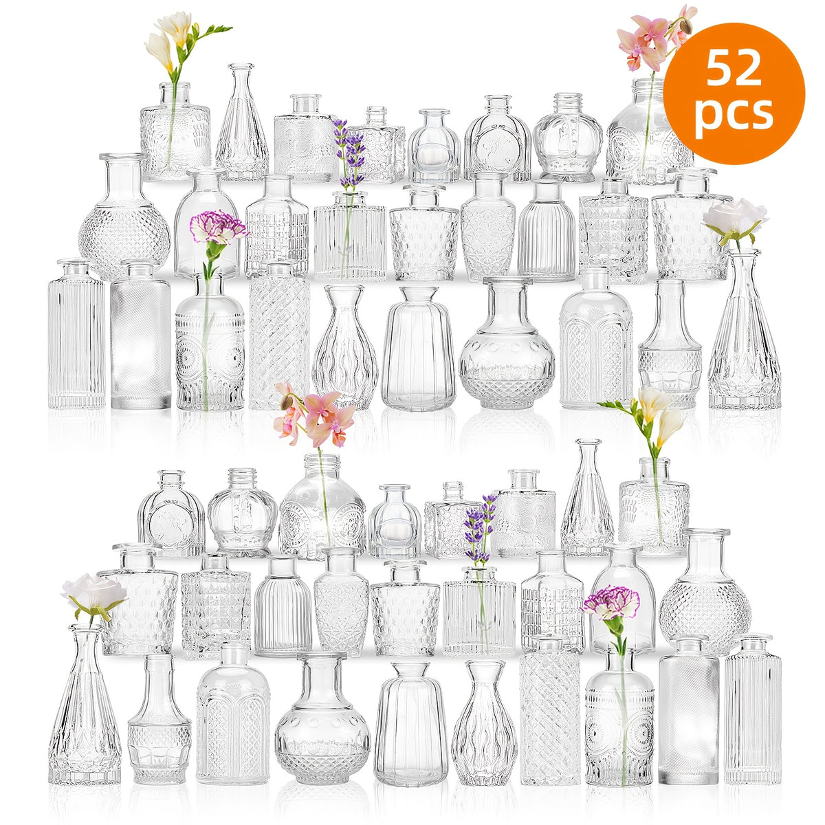Mini Clear Bud Vases Set - Bulk Small Glass Flower Vases for Wedding Centerpieces, Party Table Decorations, Birthday Anniversary Home Decor, 12 30 43 52 Pcs Available