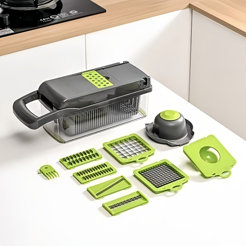 Vegetable Chopper 14-in-1 Multifunctional Food Chopper with Large Capacity Collector | Stainless Steel Blades, Egg Separator, Easy Clean, Dicer Slicer Grater for Vegetables Fruits