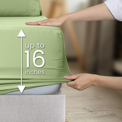 1800 Series Bed Sheets Set 4 Pieces – Brushed Microfiber Deep Pocket Sheet Set with Pillowcases, Cooling & Breathable Bedding for All Seasons, Fade Resistant, Fits Mattresses Up to 16 Inches