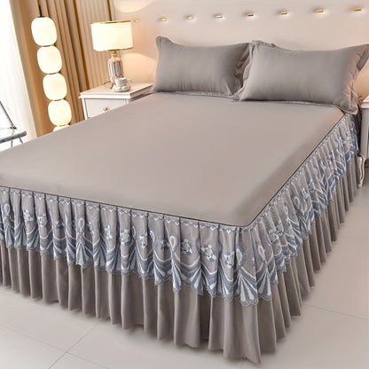 Macrame Bed Skirt Set 3 Piece with Pillowcases – Double Layer Lace Non-Slip Bedding for Twin Full Queen King, All Seasons, Red Grey Navy Purple