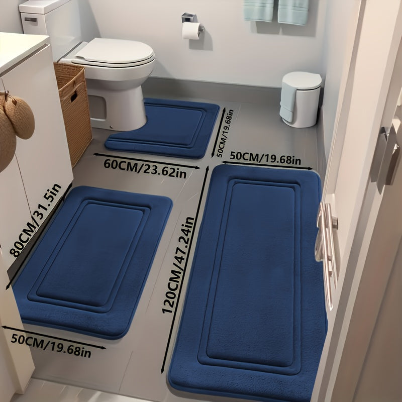 Bath Mat Set 3 Piece – Super Absorbent Non-Slip Shower Rugs, Thick Soft Sponge Bathroom Rugs for Bathtub, Shower & Floor, Heavy Traffic Safe, Modern Bathroom Decor