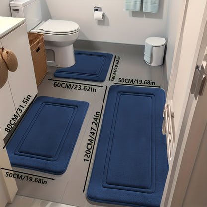 Bath Mat Set 3 Piece – Super Absorbent Non-Slip Shower Rugs, Thick Soft Sponge Bathroom Rugs for Bathtub, Shower & Floor, Heavy Traffic Safe, Modern Bathroom Decor