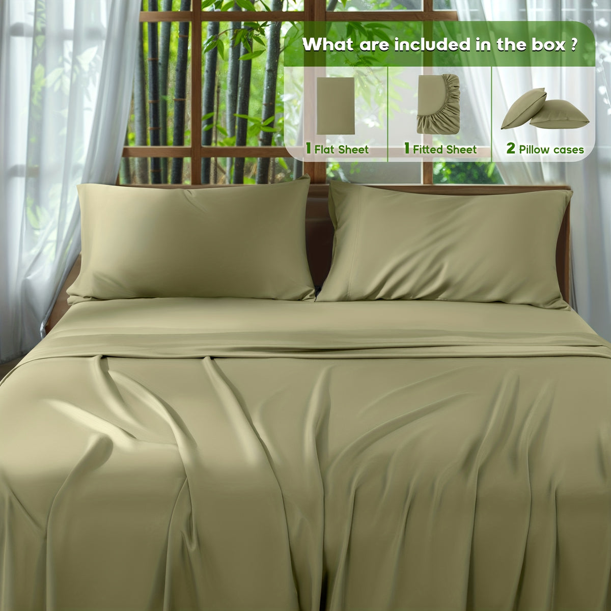 2000 Thread Count Bamboo Bed Sheets Set 4pcs Cooling Breathable Soft Hotel Luxury 16 Deep Pocket Wrinkle Shrink Resistant All Season Hot Sleepers