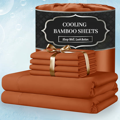 Bamboo Bed Sheet Set Extra Deep Pocket – 4 & 6 Piece Breathable Cooling Fitted Sheet Set, Soft Wrinkle-Free Hotel Luxury Bedding for Hot Sleepers, Twin Full Queen King Size with Pillowcases