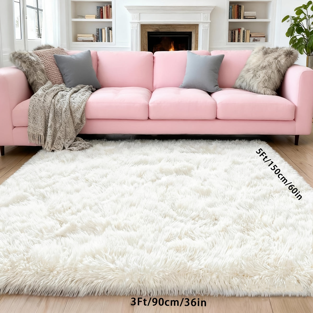 Machine Washable Shag Rug Super Soft Thick Plush Non-Slip Fluffy Carpet for Bedroom Living Room Study Dorm - 3x5 5x7 6x9 8x10 Ft - White Pink Gray Blue Green Black Home Decor Christmas Gift