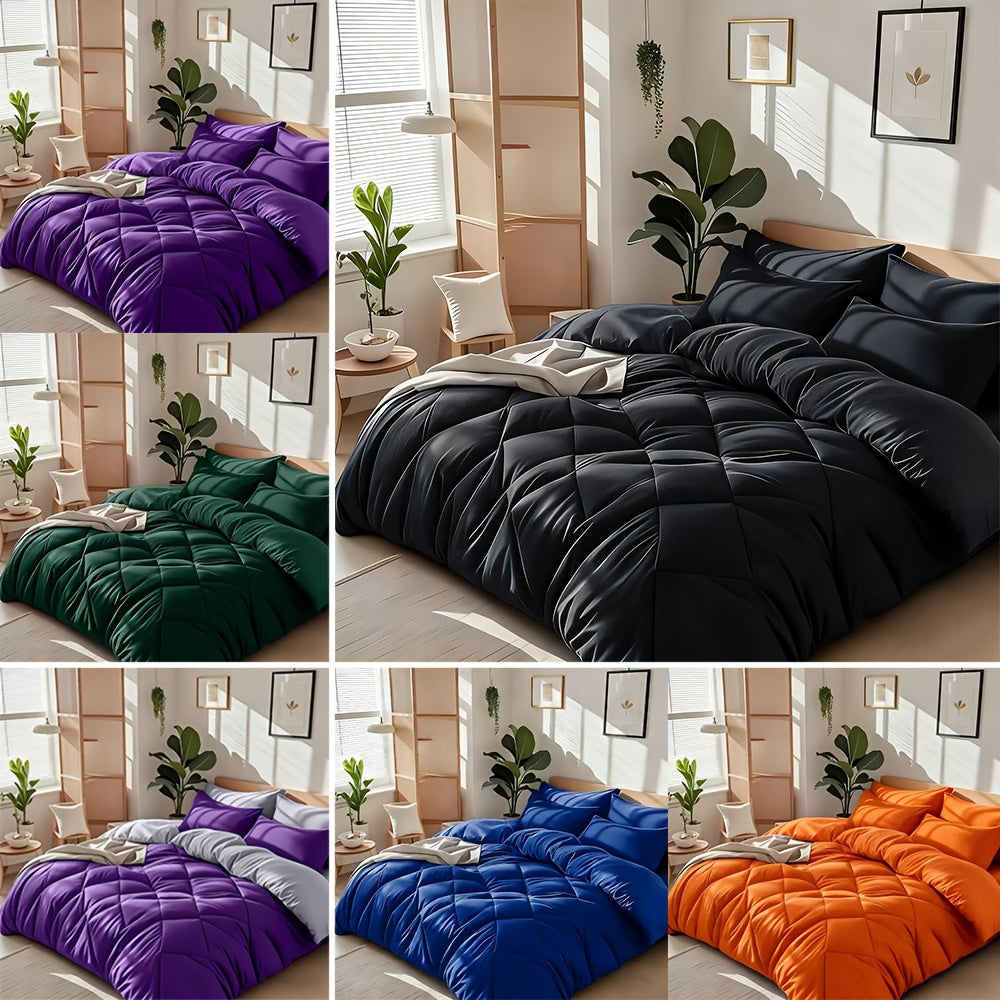 Cooling Comforter Set Queen King Twin - Lightweight Breathable Microfiber Fluffy Bedding with Rhombus Grid, Soft All Season Comforter with Pillowcases, 20 Colors Available