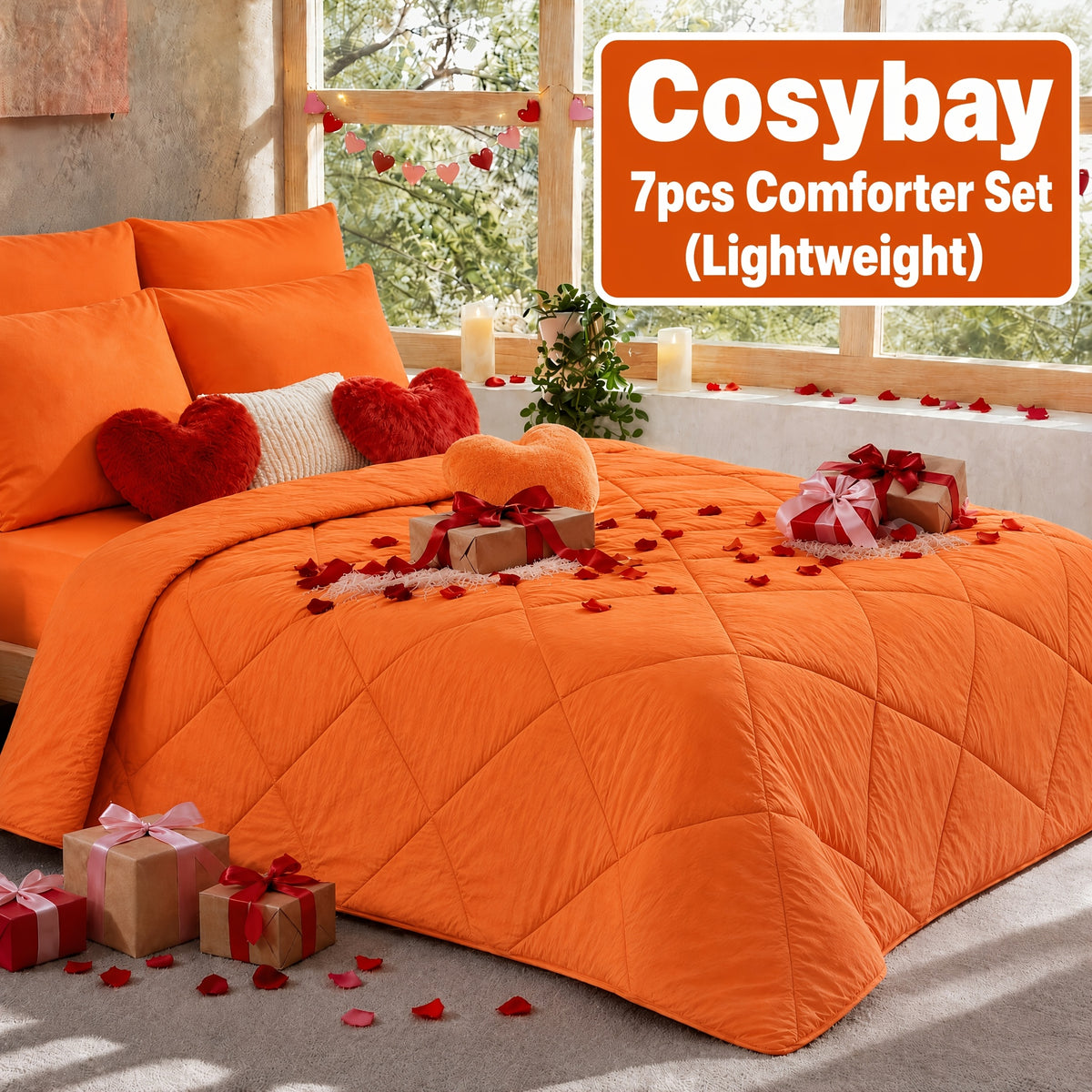 Pinch Pleated Comforter Set Queen King Full – 7 Piece Bed in a Bag with Sheets Pillowcases Pillow Shams, Hypoallergenic Down Alternative Microfiber Bedding 33 Colors All Season