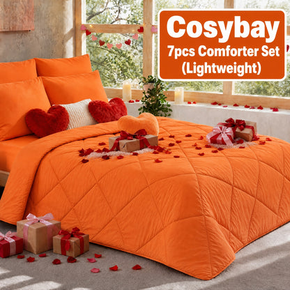 Pinch Pleated Comforter Set Queen King Full – 7 Piece Bed in a Bag with Sheets Pillowcases Pillow Shams, Hypoallergenic Down Alternative Microfiber Bedding 33 Colors All Season