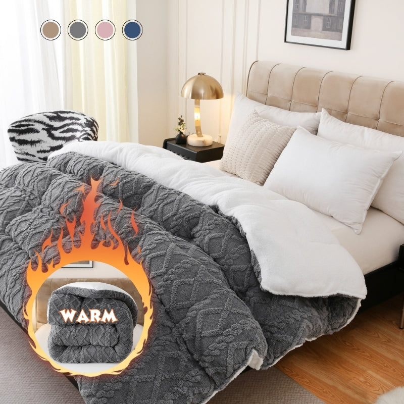 Plush Comforter Queen King Twin XL Full Extra Thick 500GSM Double-Sided Taffeta Soft Warm Fluffy Bedding for Autumn Winter – Grey Beige Blue Pink Luxury Cozy Comforter