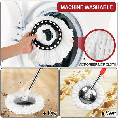 Spin Mop Replacement Heads Microfiber 360° - 4 or 8 Pack Refills for Standard Rotary Mop, Machine Washable, Reusable, Fits Wood Tile Laminate Marble Floors