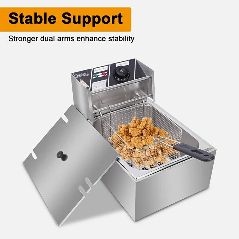 Stainless Steel Electric Deep Fryer with 2 Baskets & Lids – 5000W 10QT Large Capacity, Adjustable Temperature 140–392°F, US Plug, for French Fries, Chicken & Donuts, Home & Commercial Kitchen
