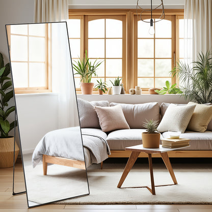 Full Length Mirror Floor Standing – Arched, Angle & Rectangle Full Body Mirror with Thin Steel Frame, Freestanding Leaning or Wall Hanging for Bedroom Bathroom Hotel, Black or Gold