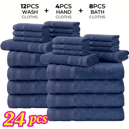 Bath Towel Set 12 or 24 Piece Hotel Quality Cotton Highly Absorbent Quick Dry – Bath Towels Hand Towels Washcloths for Hotel Spa Gym Home Bathroom Dark Gray White Orange Blue Purple Navy