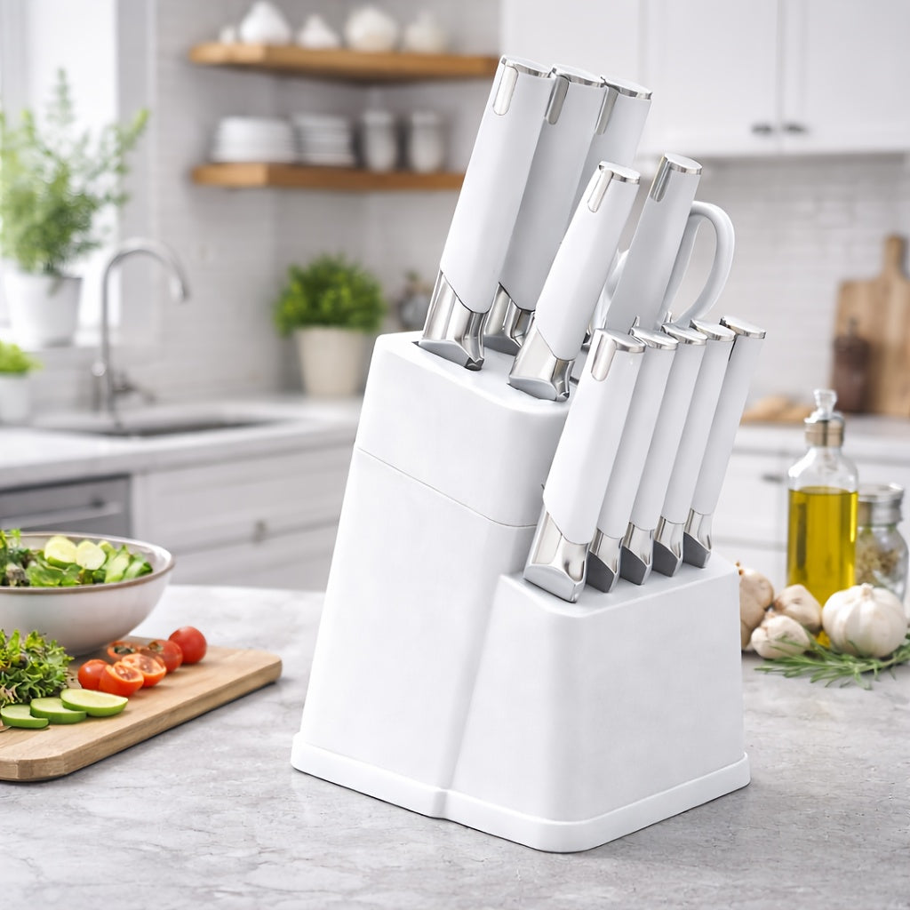 13-Piece Kitchen Knife Set with Block Holder - Chef Knife, Bread Knife, 6 Steak Knives & Scissors - Sharp Stainless Steel Blades, Durable Ergonomic Handle, Perfect Housewarming Gift for Home Kitchen
